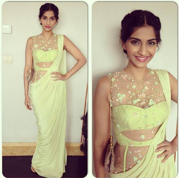 sonam kapoor in  designer green saree