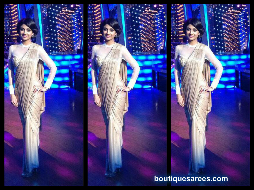 shilpa shetty in shantanu and nikhil saree gown