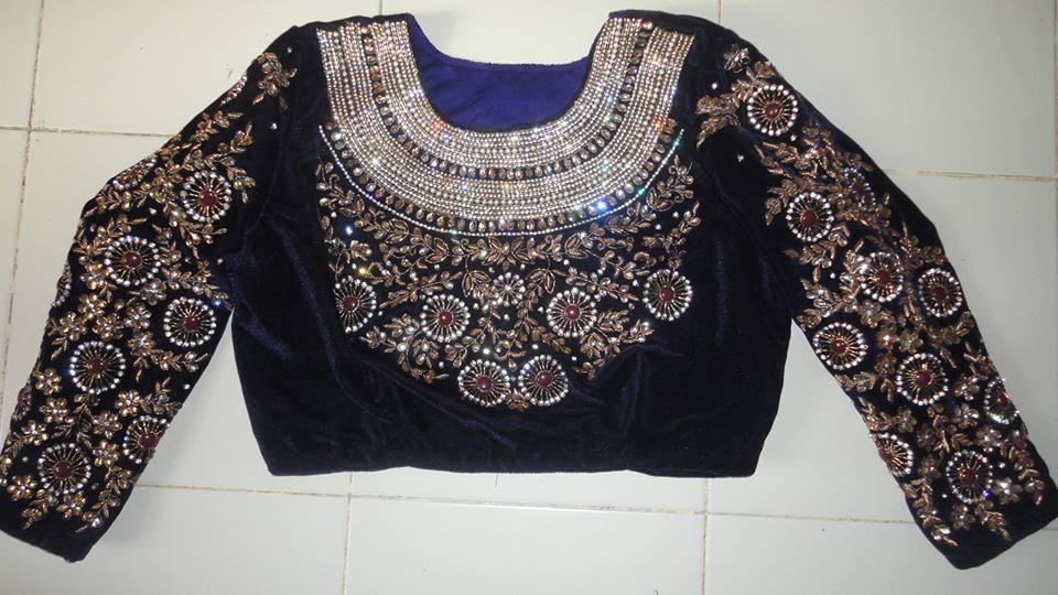 velvet embroidery maharani style blouse