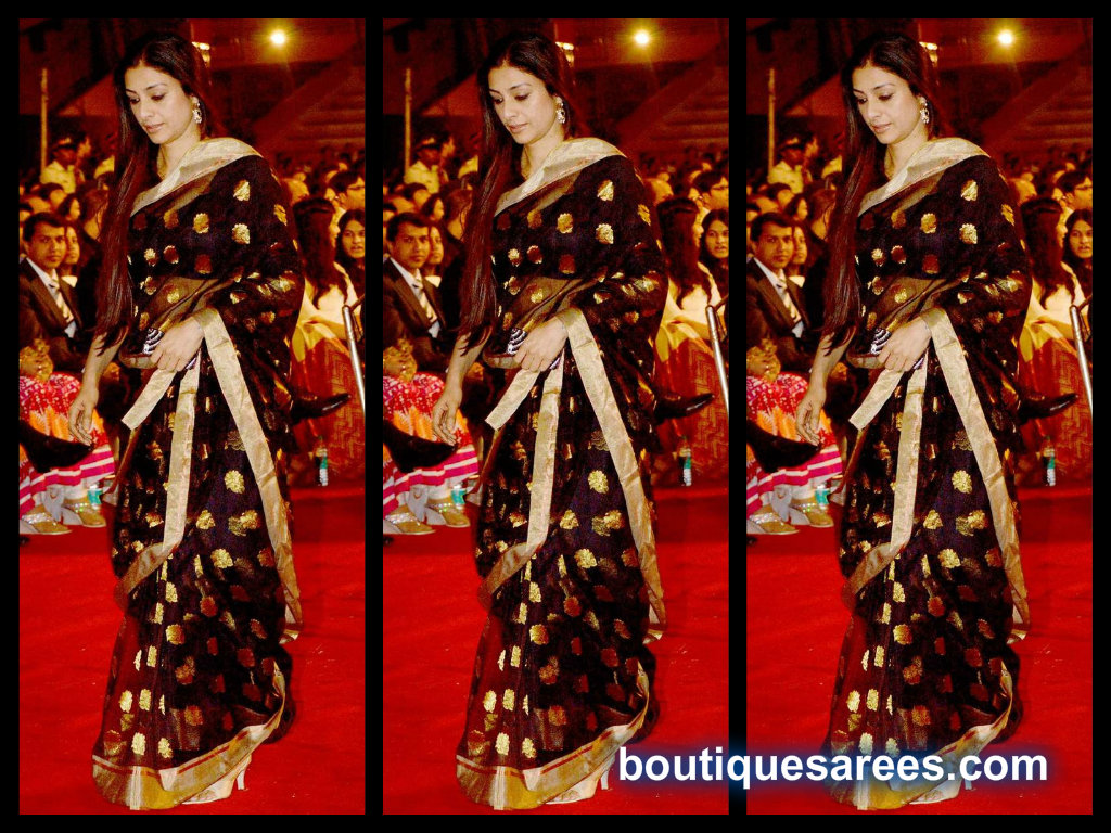 tabu in black chanderi saree blouse