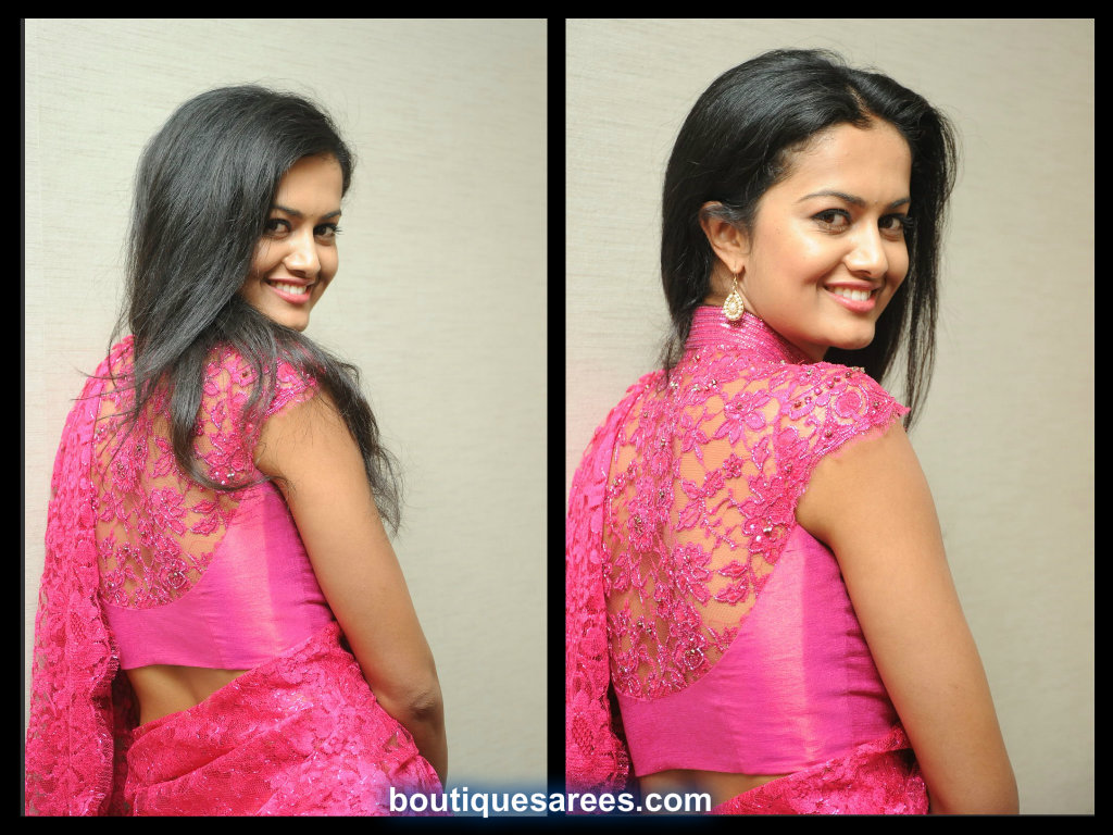 Shubra Aiyappa in pink net blouse back design