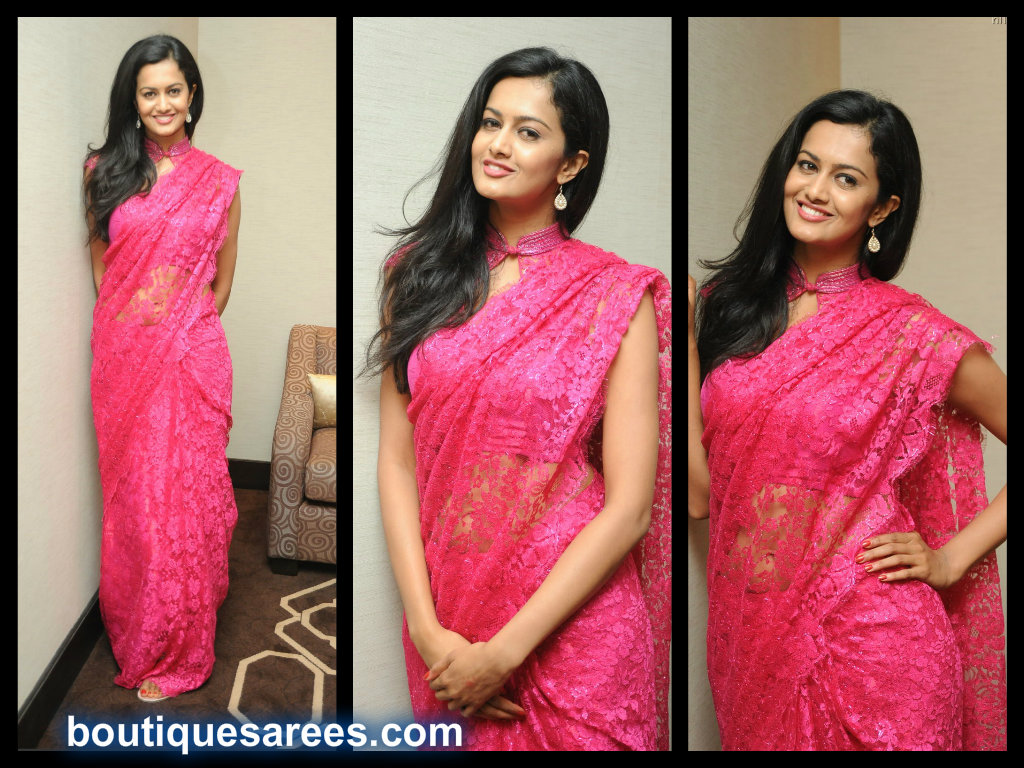 Shubra Aiyappa in pink net saree