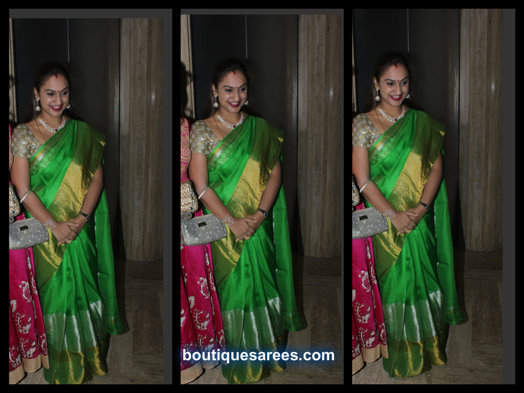 preetha in green silk saree