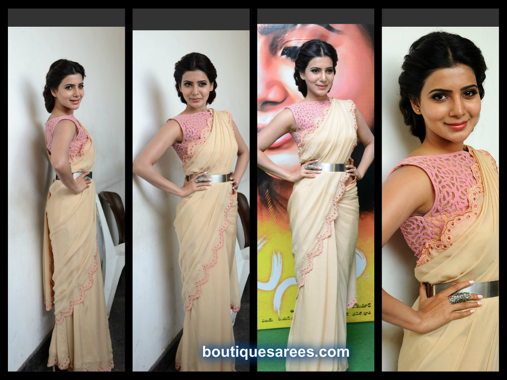 Samantha in Nude Cut Work Saree