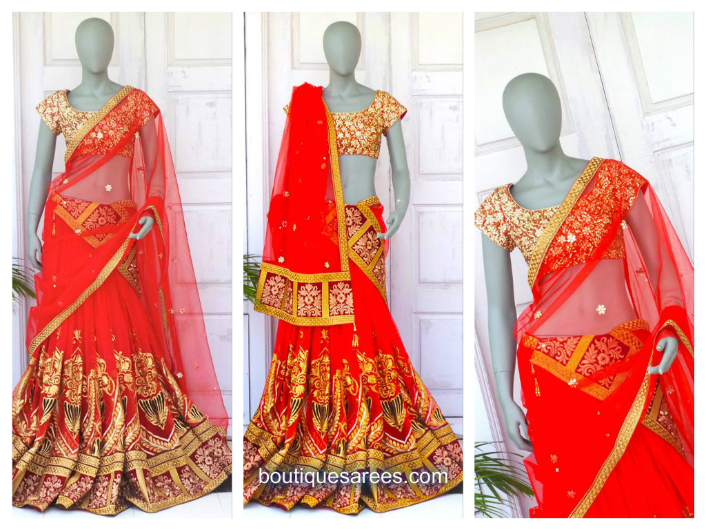 red lehenga saree