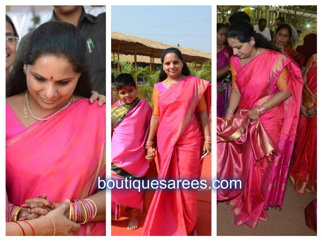 kavitha in pink silk saree