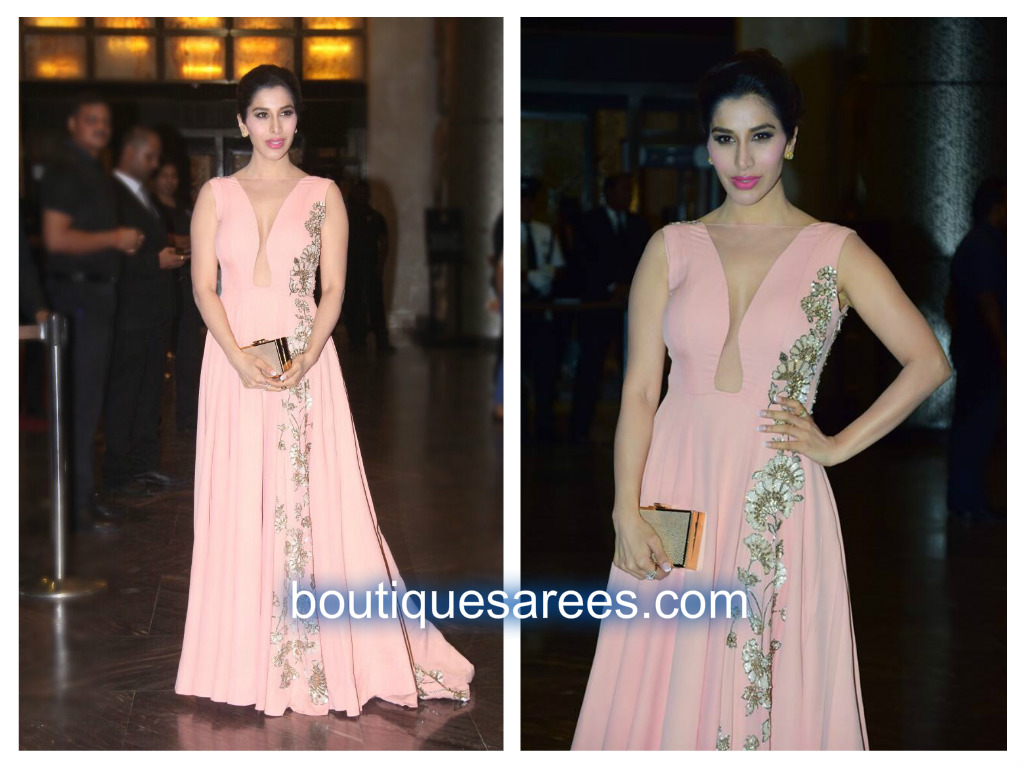 sophie in manish malhotra pink long gown