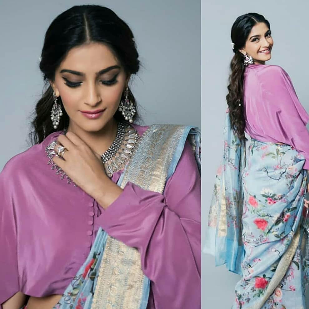 Sonam Kapoor Gives Florals A Retro Spin In A Raw Mango Saree With A Puff  Sleeve Blouse